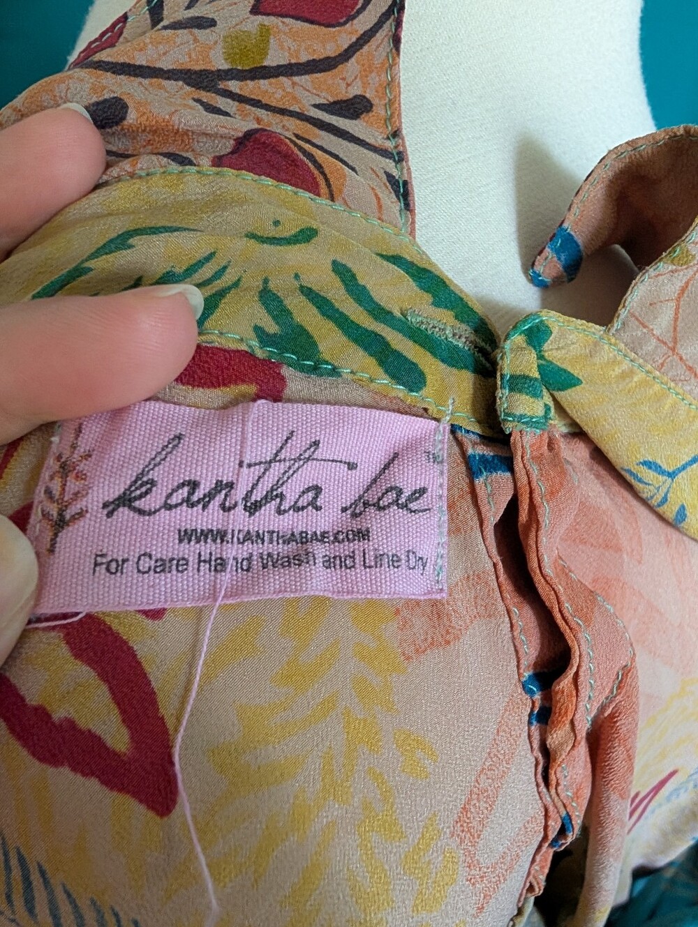 Kantha Bae Oversize Silk Button Down Shirt Boho Hippie Free Size - Picture 5 of 6